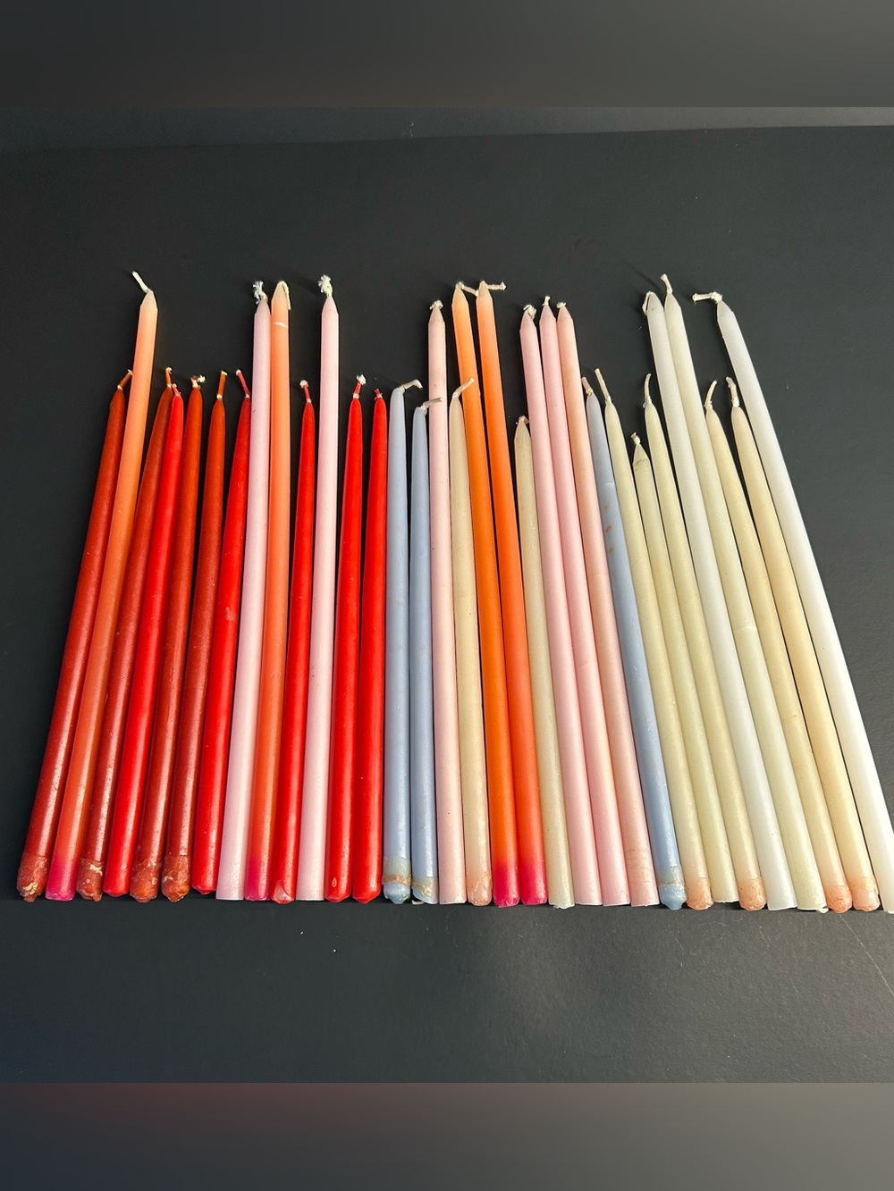 Vintage Candle Lot of 32 Assorted Red, Pink, Orange, Blue & Cream